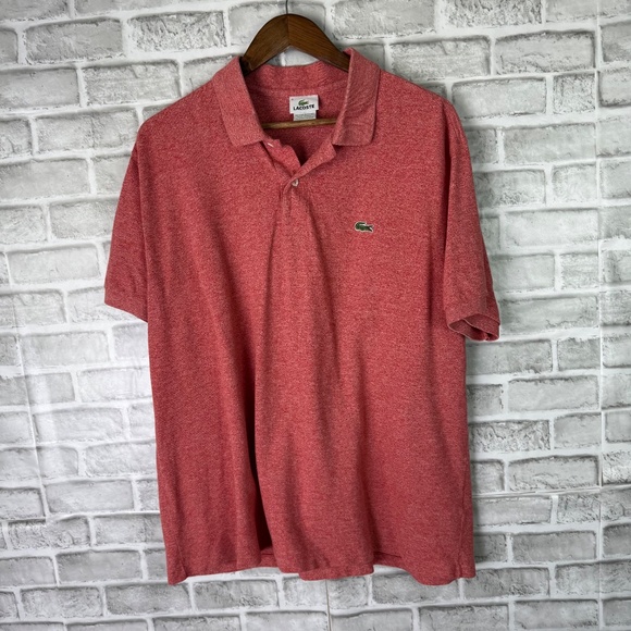 Lacoste Red Heathered Jacquard Cotton Collared Polo Shirt Mens 8 / US 3XL - Picture 2 of 7